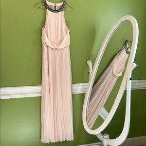 B. Darlin Crean Pleated Beaded Neck Gown